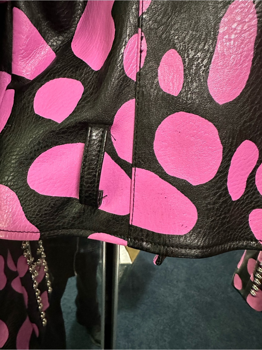 Azela Wang Studded Pink & Black Leather Motorcycle Jacket - Women S - Picture 5 of 13